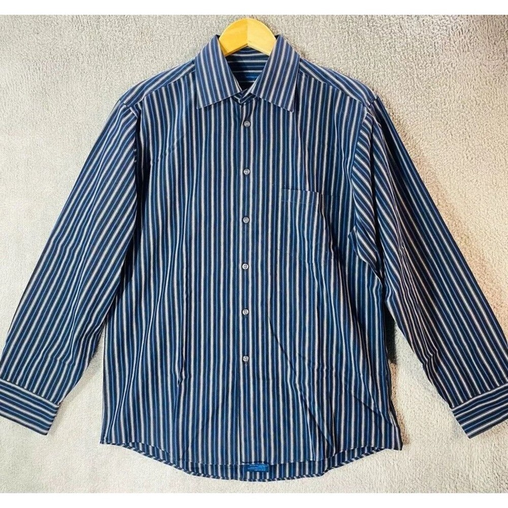MATERIAL LONDON Shirt Mens Medium M Black Striped Long Sleeve Button Down Shirt